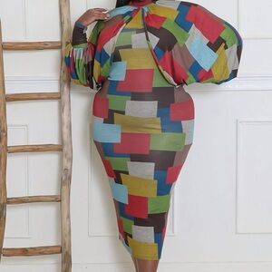 Colorful Geometric Patterned Dress